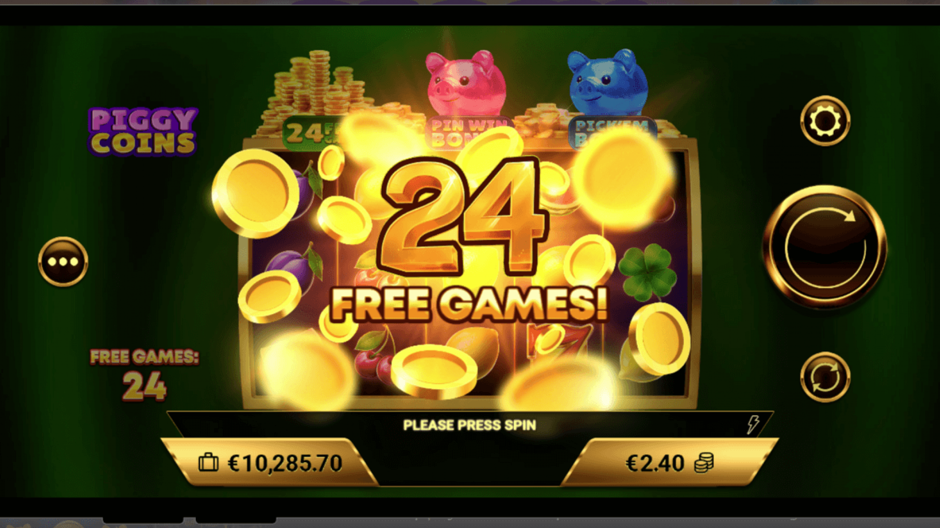 Celebración de Gran Ganancia en Piggy Coins Colorida celebración de Gran Ganancia en la slot Piggy Coins, destacando sus animaciones y recompensas.