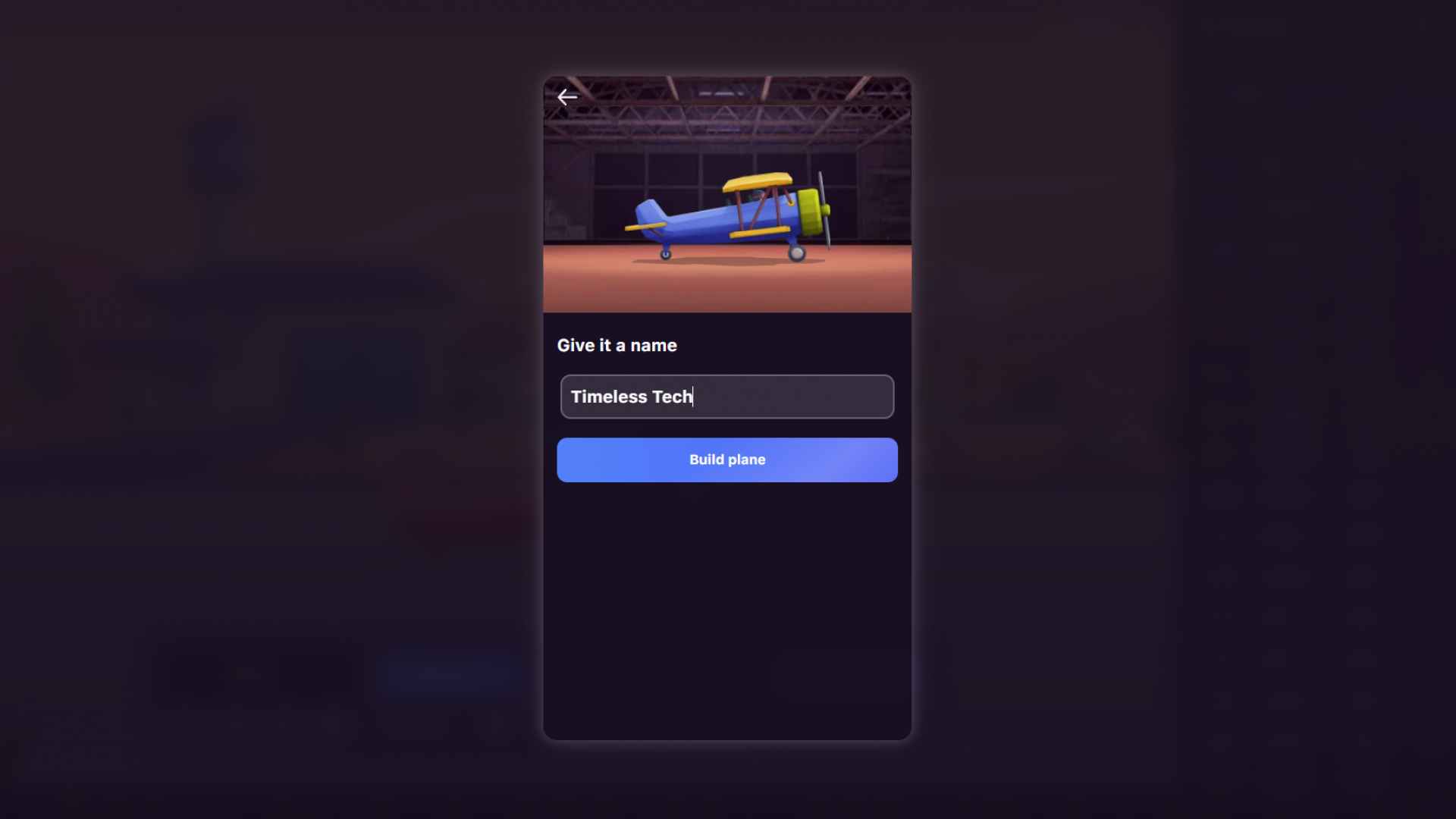 Aviatrix Plane Customisation - Name In-game screenshot of Aviatrix displaying the name customization feature for the base plane.