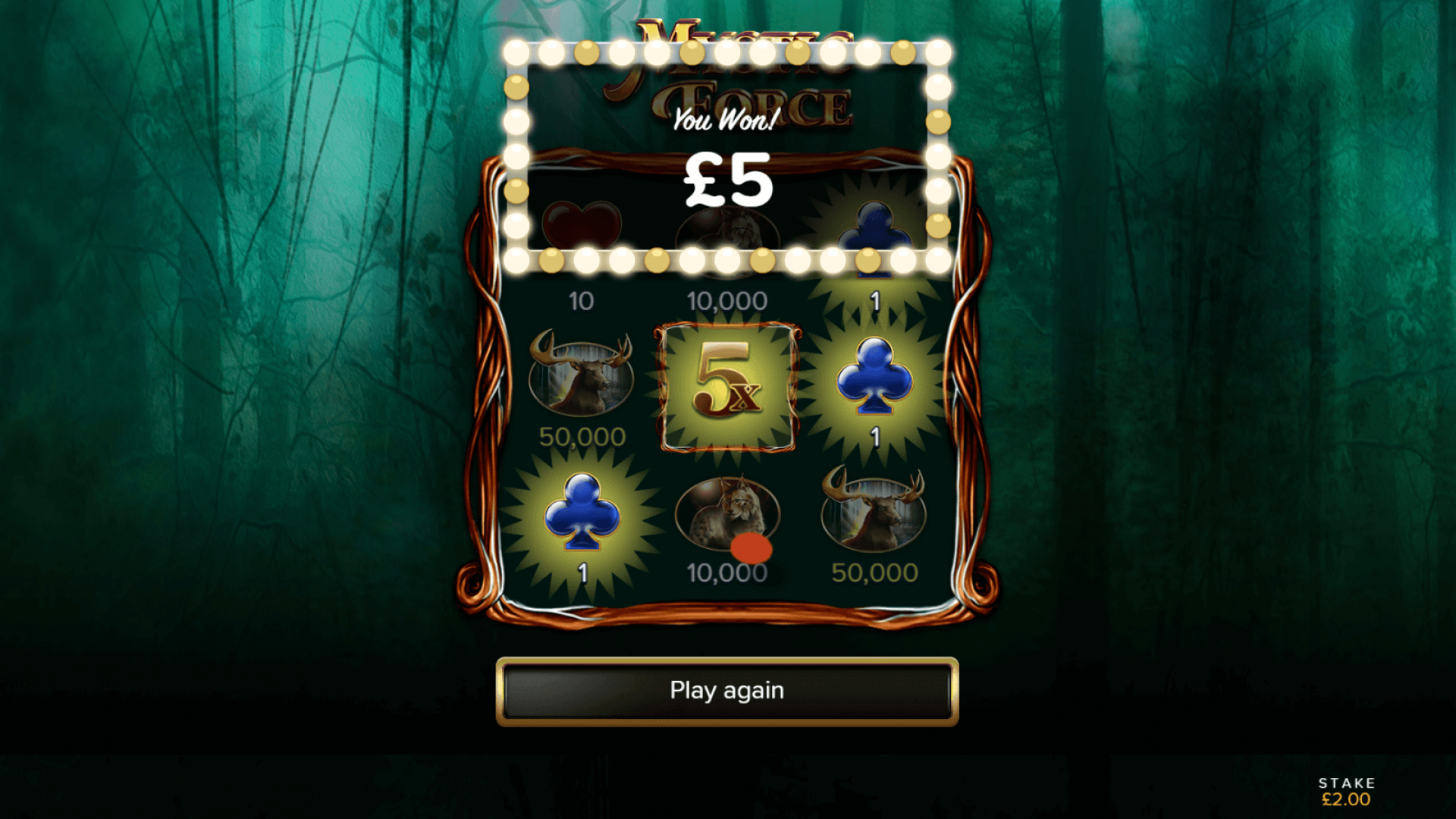 Mystic Force Winning Screen – Celebrate Big Wins and Multipliers in iGaming The winning screen of Mystic Force, showing the player’s reward with a 5x multiplier for an exciting instant win in this captivating iGaming scratch card game