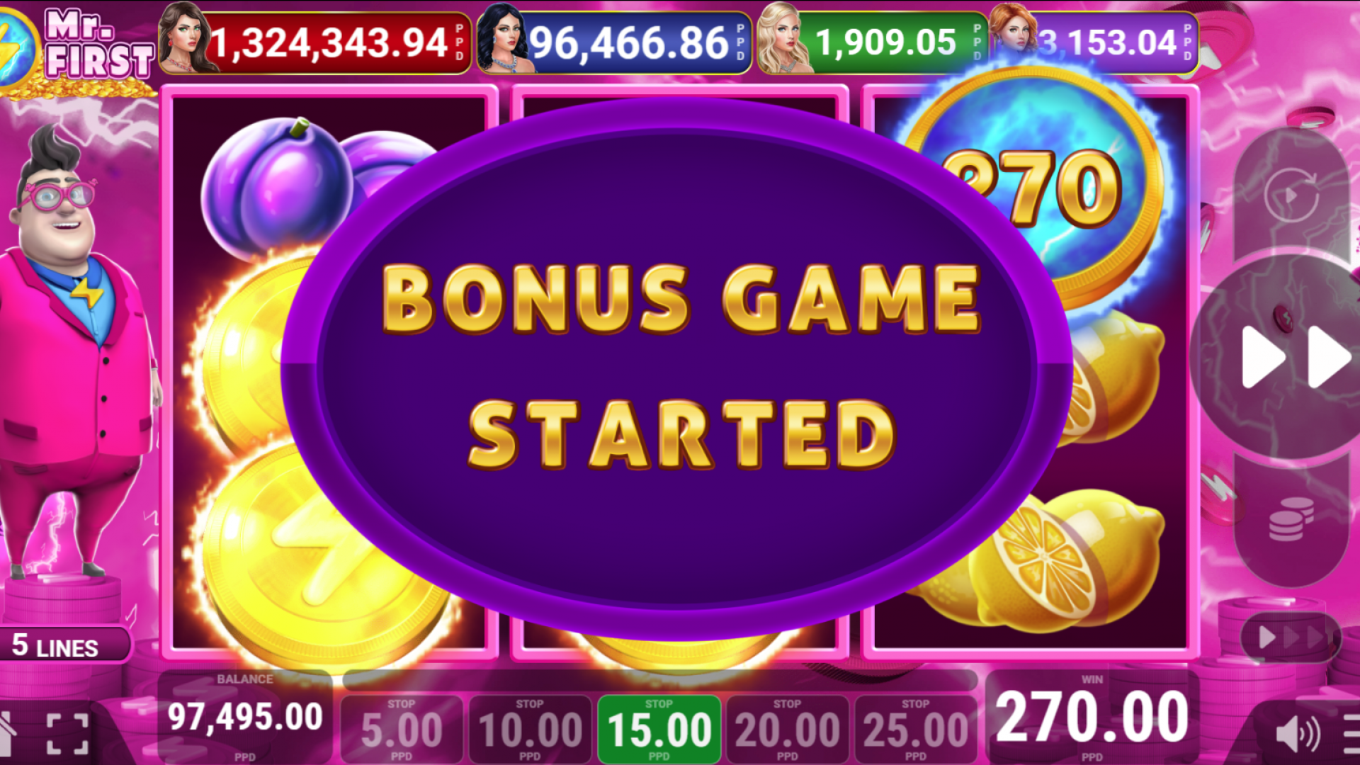 Mr. First Slot Bonus Game Initiation Screenshot capturing the start of the bonus game in Mr. First slot.