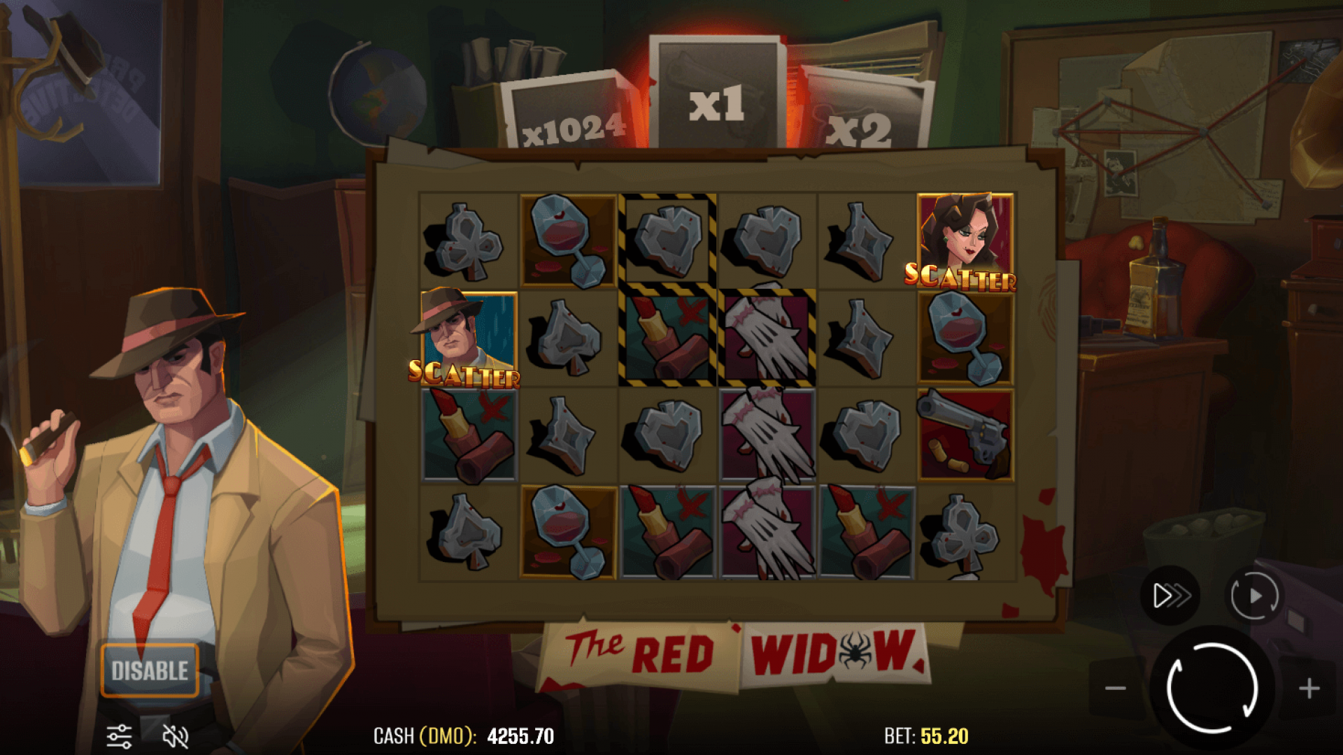 The Red Widow – Acionamento do Recurso Bônus Recurso bônus acionado no jogo de slot The Red Widow, desbloqueando giros grátis no jogo de cassino online.