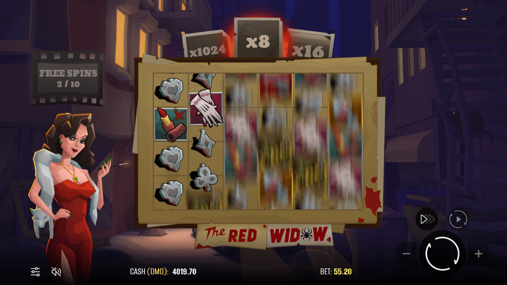 The Red Widow – Exibição do Ganho Total Slot The Red Widow exibindo o ganho total após uma rodada bem-sucedida, mostrando as recompensas potenciais no jogo de cassino online.
