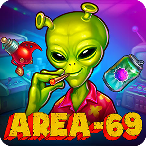 Area 69 gameplay screenshot showing sparkling glitter ball wilds and stacked multipliers