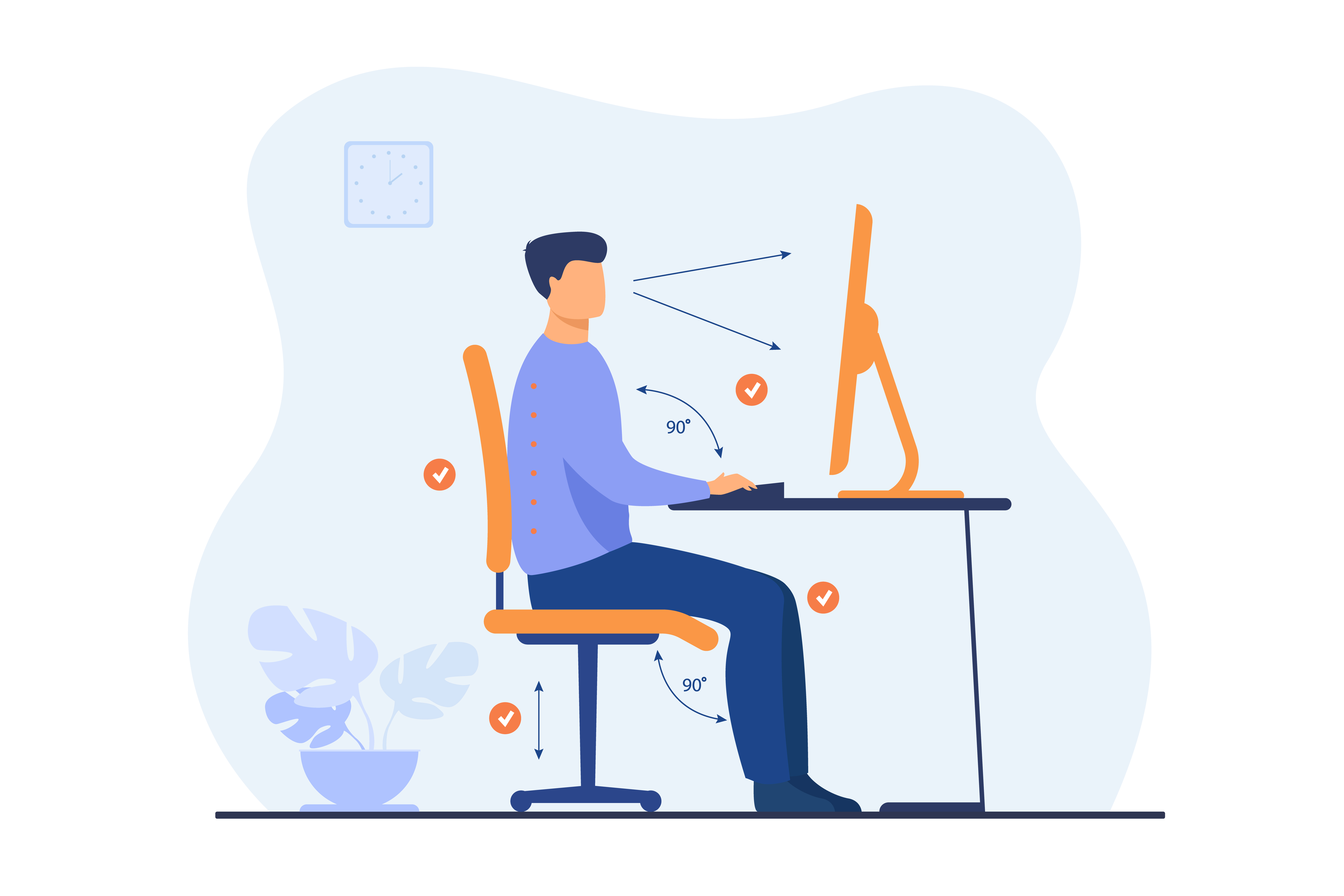 Adjusting ergonomic office chair and monitor for healthy posture