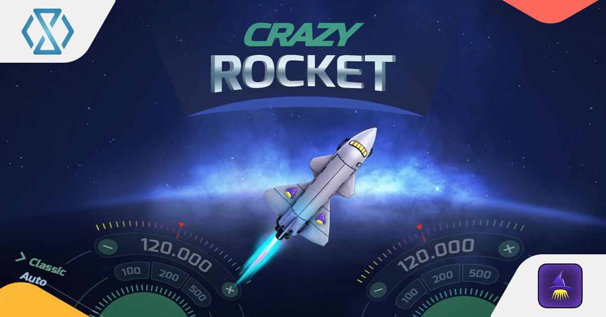 Crazy Rocket crash game banner showing rocket launch and rising multiplier