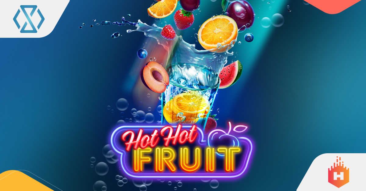 Vibrant slot game banner featuring classic fruit symbols from Habanero's Hot Hot Fruit.