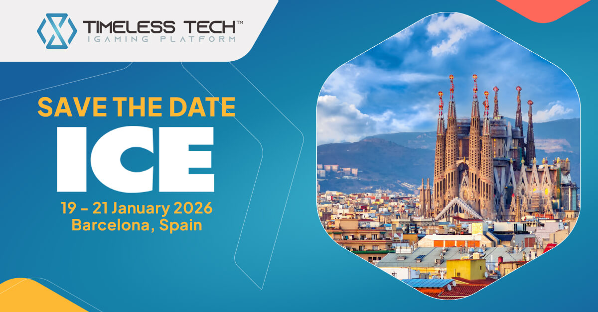 Banner da Timeless Tech para a ICE Barcelona 2026 apresentando uma vista da Sagrada Família e os detalhes do evento de 19 a 21 de janeiro de 2026.