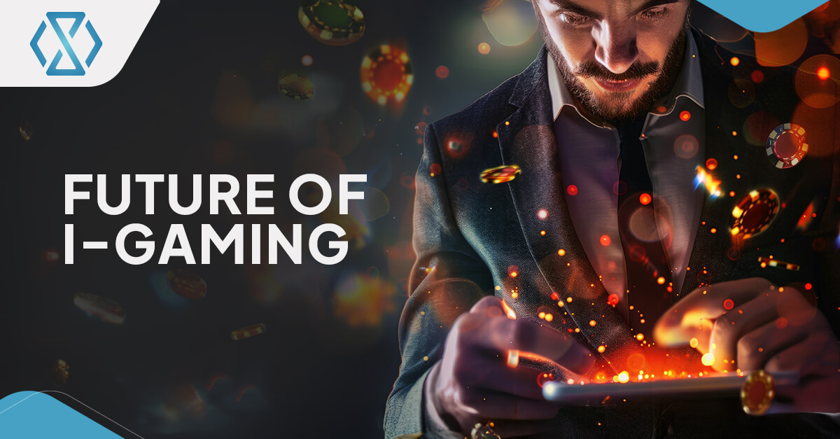 Un entorno futurista de casino virtual que muestra tecnologías de juego inmersivas como blockchain, VR e IA.