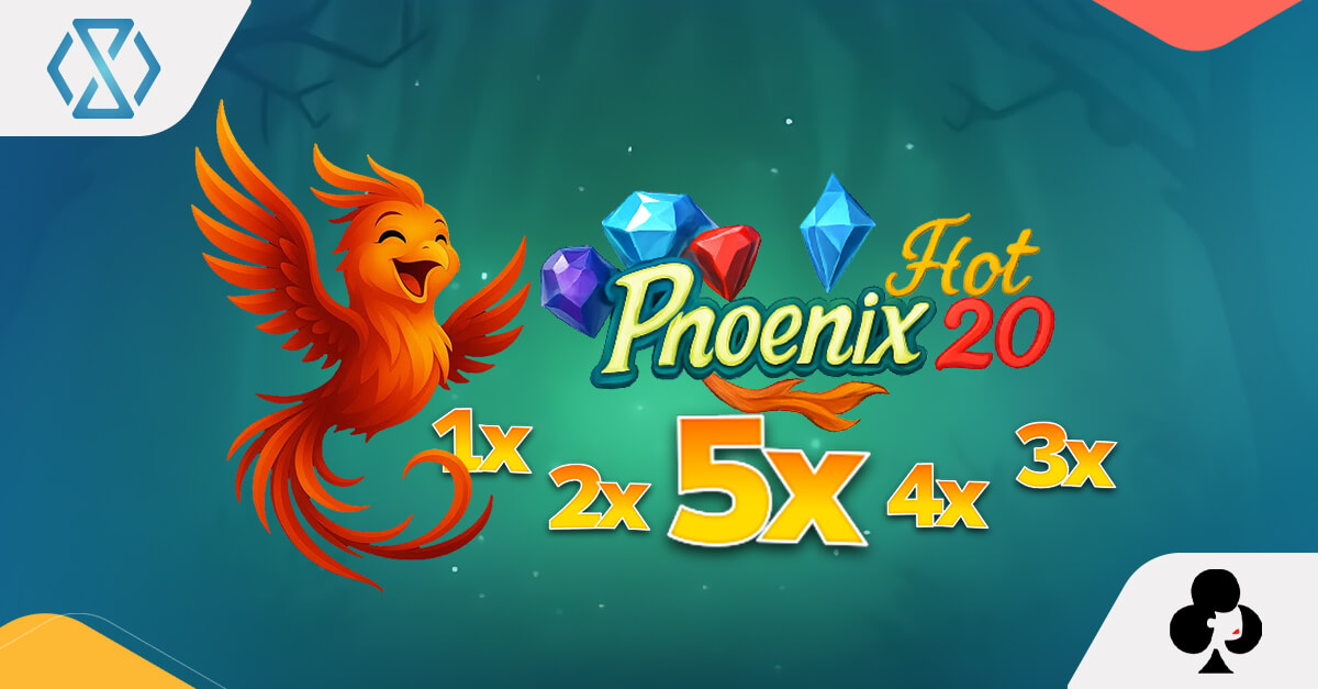 Slot Phoenix Hot 20 da Maracash Games mostrando um fênix e a Global Multiplier Wheel com valores de x1 a x5