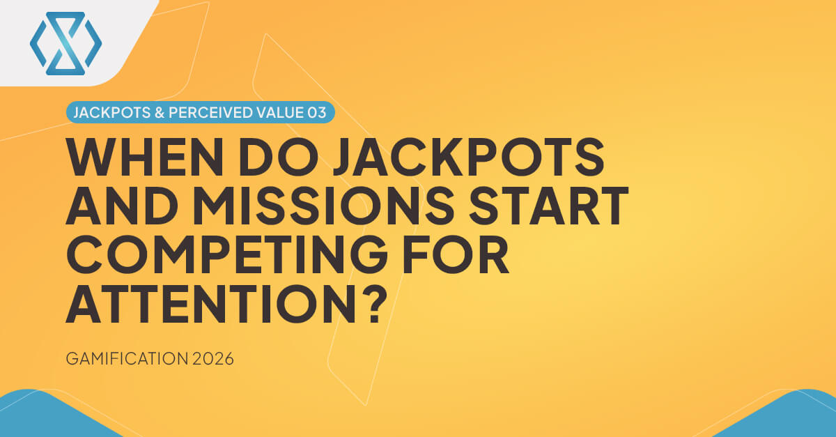 Imagem em destaque do artigo da Timeless Tech sobre gamificação, que analisa quando os jackpots e as missões começam a competir pela atenção dos jogadores nos sistemas de recompensas dos cassinos online.