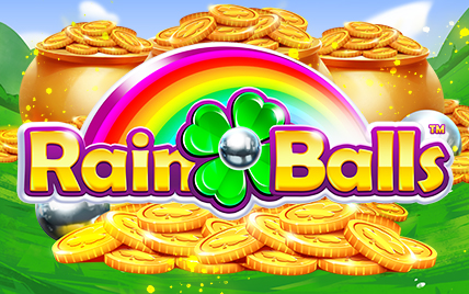 Colorful slot game scene from Rainballs with rainbow and ball symbols.