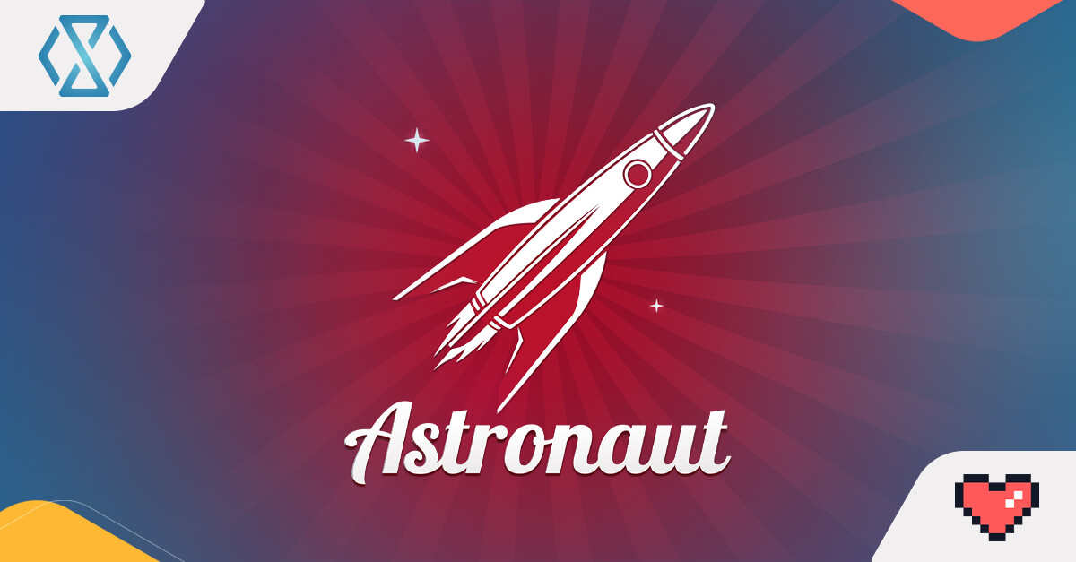 Astronaut crash game banner showing a rocket launch and rising multiplier