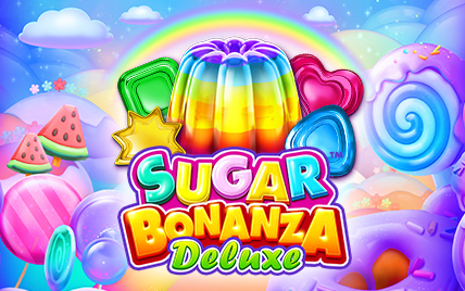 Colorful game scene from Sugar Bonanza Deluxe featuring cascading candy symbols.