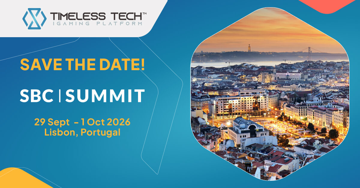 Timeless Tech no SBC Summit Lisbon 2026, que acontecerá de 29 de setembro a 1º de outubro, em Lisboa, Portugal.