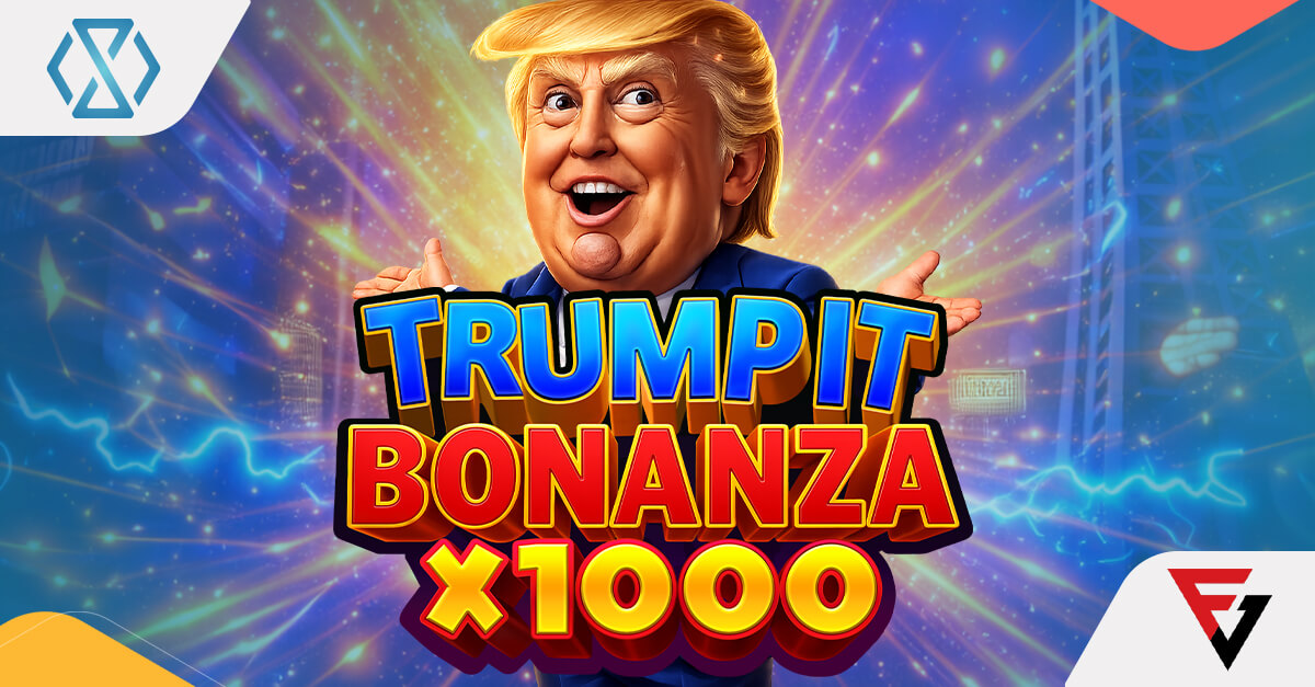 Trump It Bonanza X1000 Slot Review — Fugaso Capitalizes on Global Meme Culture with a 40,000x Blockbuster A vibrant 6x5 slot grid featuring a lighthearted caricature of the 45th US President surrounded by golden multiplier badges and cascading symbols.